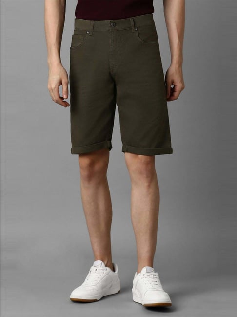 Louis Philippe Jeans Olive Cotton Slim Fit Shorts-picture-48