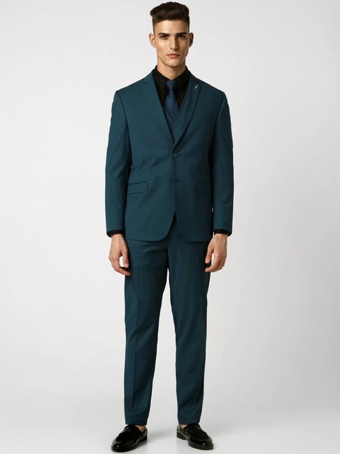 Van Heusen Navy Slim Fit Self Pattern Three Piece Suit-picture-39