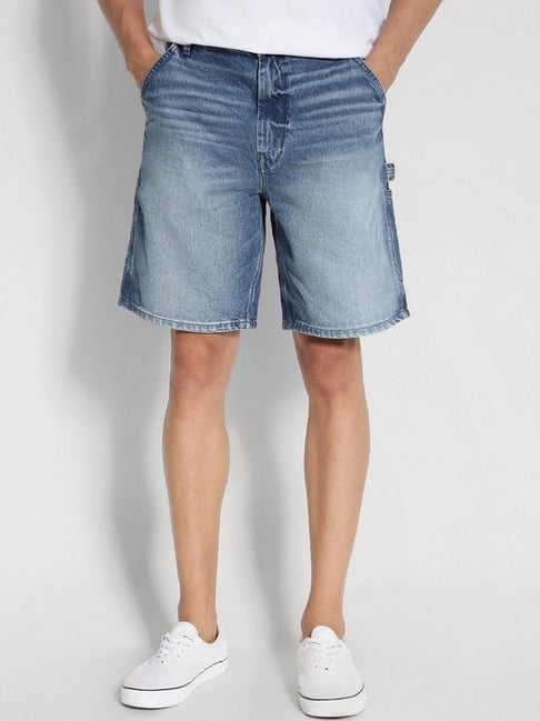 American Eagle Blue Cotton Regular Fit Denim Shorts - Main Image