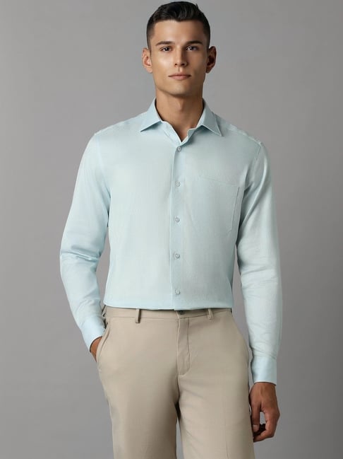 Louis Philippe Blue Cotton Regular Fit Texture Shirt-picture-11