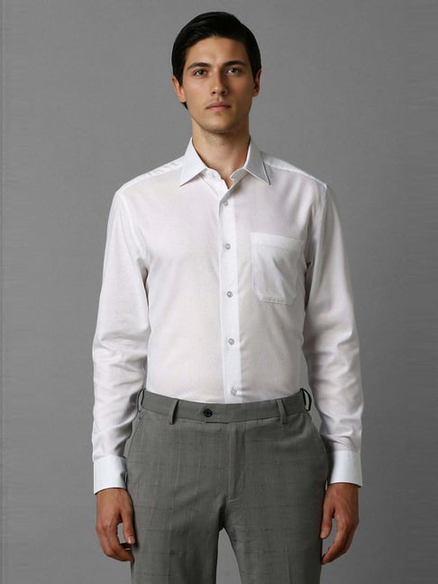 Louis Philippe White Cotton Regular Fit Texture Shirt-picture-33