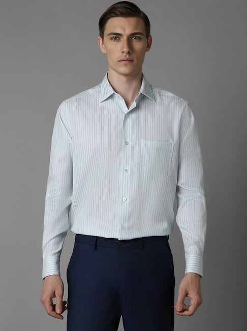 Louis Philippe Green Cotton Regular Fit Striped Shirt-picture-24