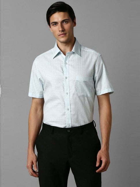 Louis Philippe Blue Cotton Regular Fit Checks Shirt-picture-35