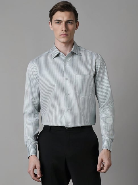 Louis Philippe Grey Cotton Regular Fit Striped Shirt-picture-28