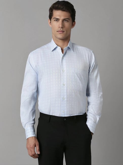 Luxure By Louis Philippe Blue Cotton Regular Fit Checks Shirt-picture-15