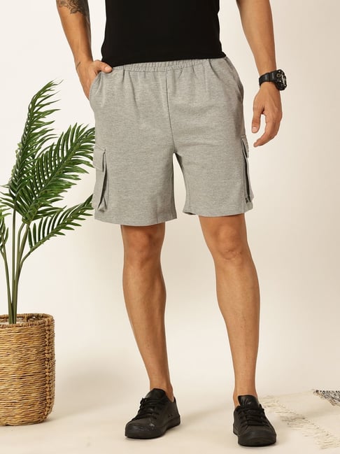 Thomas Scott Grey Melange Regular Fit Cargo Shorts-picture-10