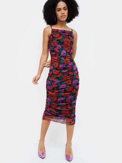 Ginger by Lifestyle Black & Red Cotton Printed Bodycon Dress