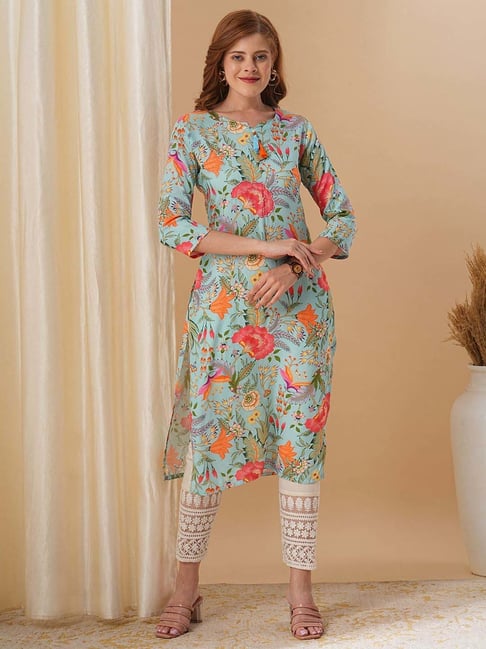 Fashor Blue Printed Straight Kurta-picture-16