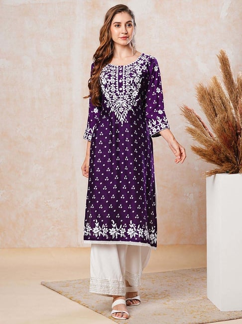 Fashor Purple Embroidered Straight Kurta-image-29