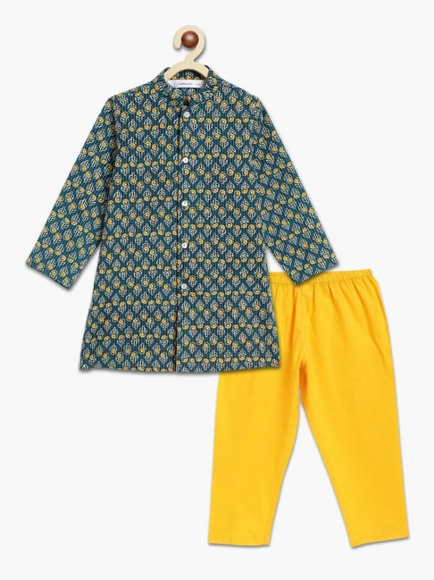 Campana Kids Yellow & Blue Cotton Printed Full Sleeves Kurta & pyjama-picture-26