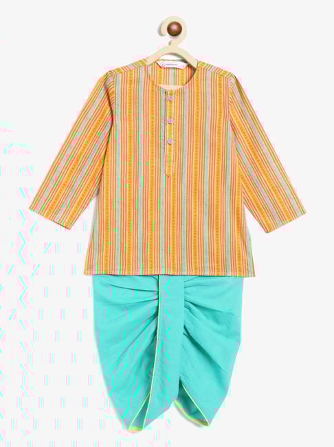 Campana Kids Yellow & Blue Cotton Printed Full Sleeves Kurta & Dhoti-picture-25