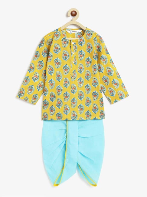 Campana Kids Yellow & Blue Cotton Printed Full Sleeves Kurta & Dhoti-picture-27
