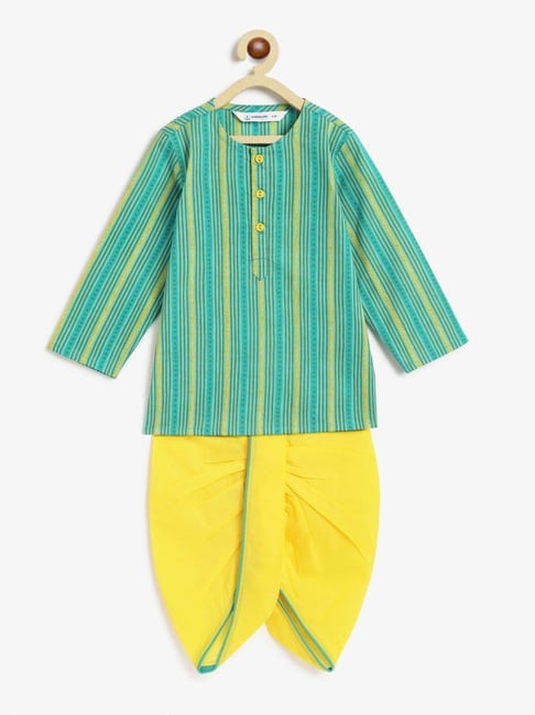 Campana Kids Green & Yellow Cotton Printed Full Sleeves Kurta & Dhoti-picture-37