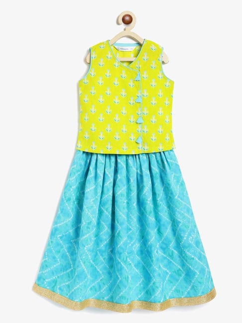 Campana Kids Yellow & Blue Cotton Printed Lehenga & Choli-picture-19