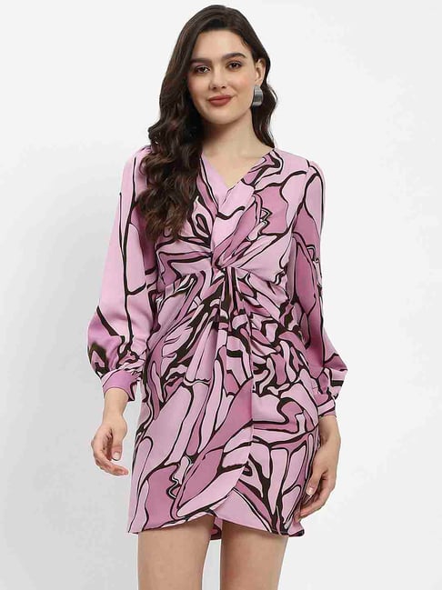 MADAME Mauve Printed Wrap Dress-image-0