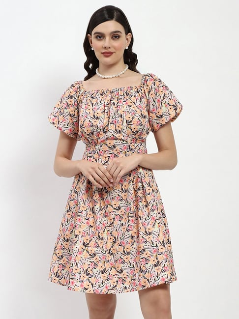 MADAME Multicolor Cotton Floral Print A Line Dress-picture-37