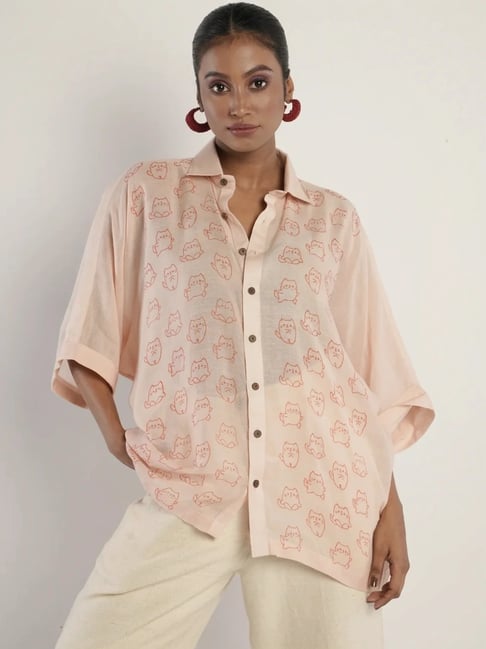 quirkybae Quirky Bae Peach Printed Shirt-picture-26