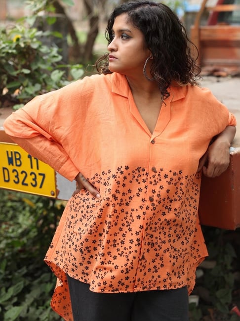 quirkybae Quirky Bae Peach Cotton Printed Shirt-picture-13