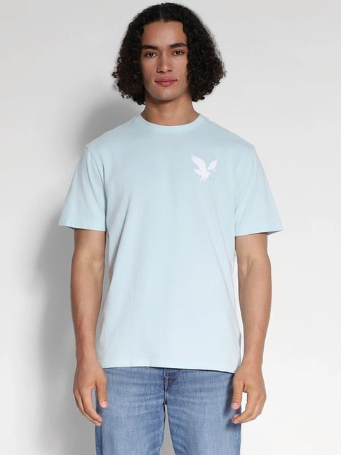 American Eagle Blue Cotton Regular Fit Printed T-Shirt