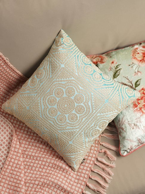 Pure Home and Living Blue Cotton Embroidery Cushion Cover-picture-29