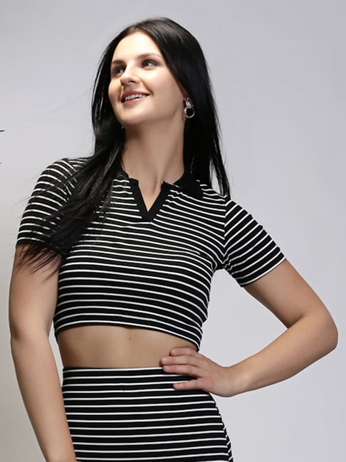Sera White Black Striped Crop Top