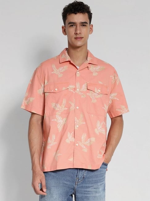 american eagle outfitters American Eagle Peach Cotton Regular Fit Printed Shirt-picture-21