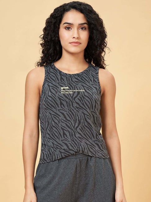 Ajile by Pantaloons Black Cotton Printed Tank Top-picture-143