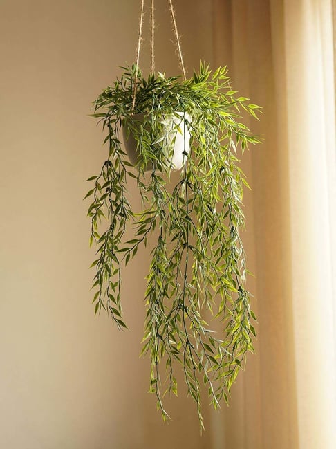 Pure Home and Living Green Plastic Artificial Bamboo Leaf Plant With Cement Pot-picture-17