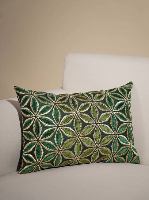Pure Home and Living Green Cotton Embroidered Cushion Cover-picture-42