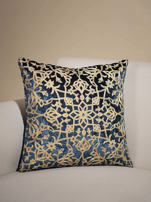 Pure Home and Living Blue Cotton Embroidered Motif Cushion Cover-picture-27
