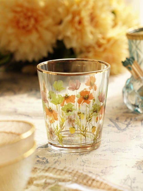 Pure Home and Living Transparent Glass Floral Print Drinking Glasses (0.22 L) - Set of 2-picture-43