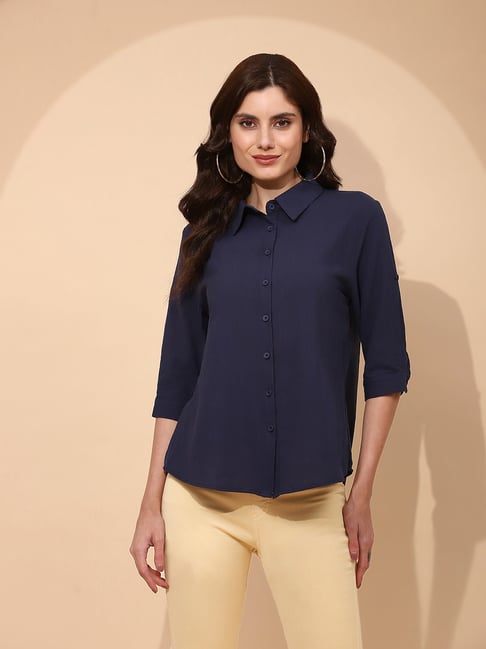 Global Republic Navy Cotton Regular Fit Shirt-picture-34