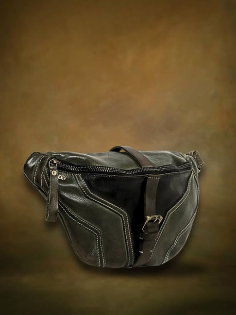 Art N Vintage Biker Olive Leather Solid Waist Pouch