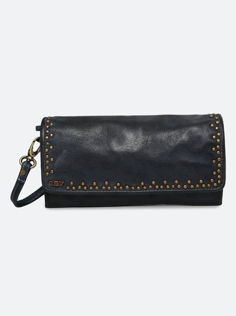 Art N Vintage Olivia Navy Leather Embellished Clutch