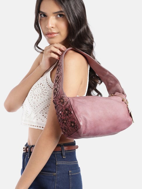 Art N Vintage Roseate Rose Pink Leather Floral Medium Hobo Handbag-picture-23