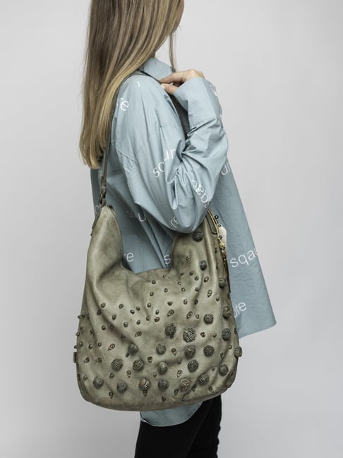 Art N Vintage Garofano Green Leather Textured Medium Hobo Handbag-picture-42