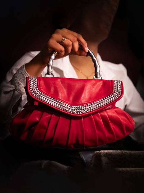 Art N Vintage Romantic Red Leather Textured Small Satchel Handbag