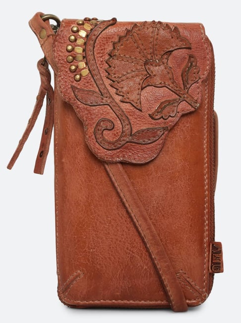 Art N Vintage Fresia Cognac Leather Textured Zip Around Wallet for