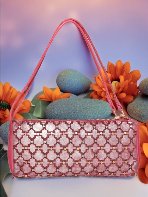 Art N Vintage Luminosa Pink Leather Embellished Small Handbag-image-48