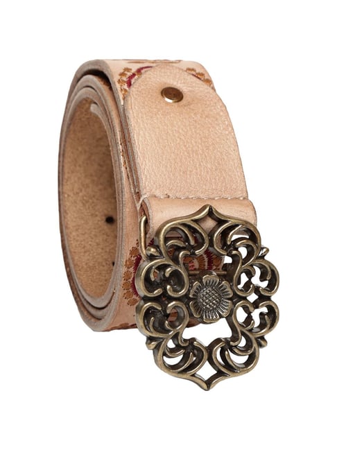 Art N Vintage Beige Leather Waist Belt For Women