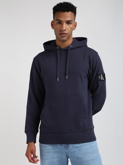 Calvin Klein Navy Regular Fit Hooded Sweatshirt