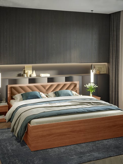 Godrej Interio Alina Walnut Engineered Wood King Bed