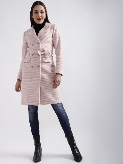 Elle Pink Printed Double Breasted Overcoat-picture-37