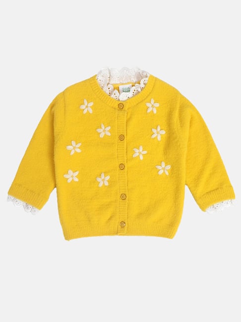 MINIKLUB Girls Yellow Self Design Full Sleeves Sweater