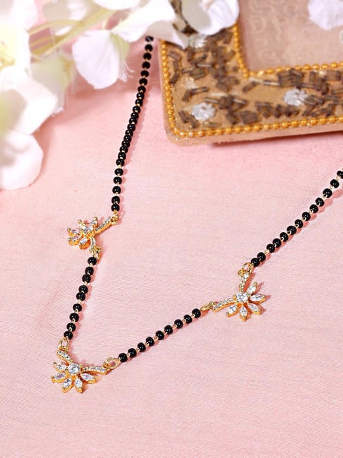 Abdesigns Gold-Plated Black Beaded American Diamond Mangalsutra-picture-23