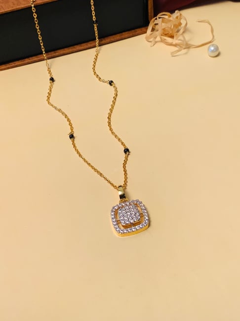 Abdesigns Gold-Plated American Diamond & Black Beaded Mangalsutra-picture-33