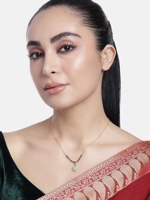 Abdesigns Gold-Plated American Diamond & Black Beaded Mangalsutra-picture-13