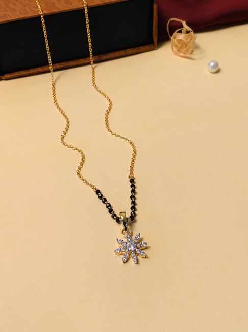 Abdesigns Gold-Plated American Diamond & Black Beaded Mangalsutra-picture-32