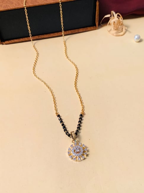 Abdesigns Gold-Plated American Diamond & Black Beaded Mangalsutra-picture-34