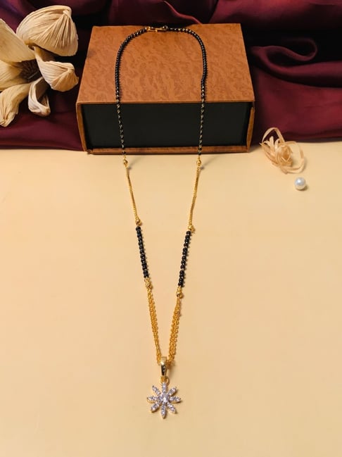 Abdesigns Gold-Plated American Diamond & Black Beaded Mangalsutra-picture-36